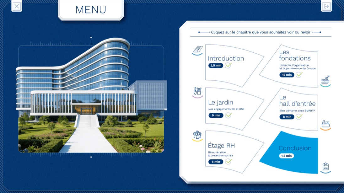 Module e-learning d'onboarding pour les nouveaux salariés SMABTP — Rendu sur device